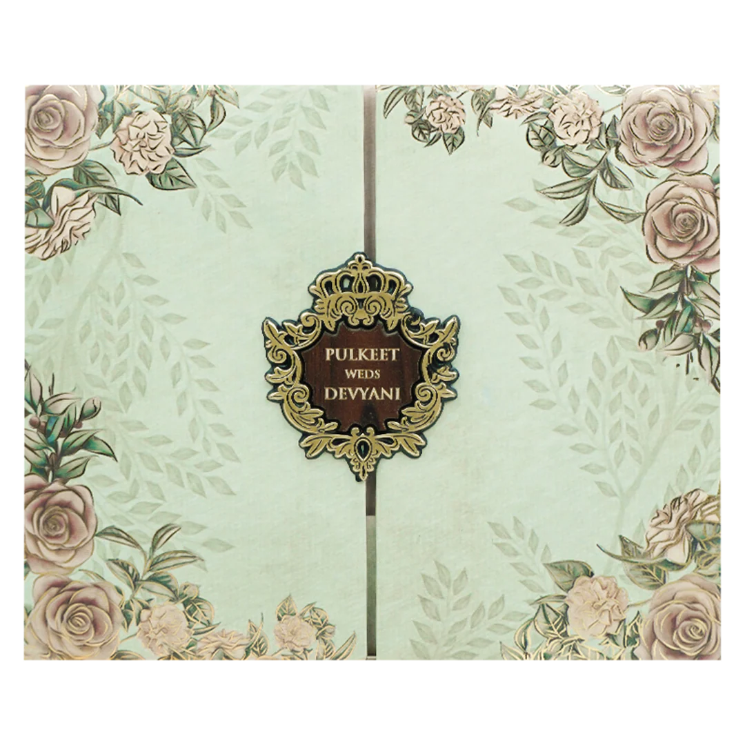 Green Floral Gold Padded Wedding Card-KJTS1770 - Image 3