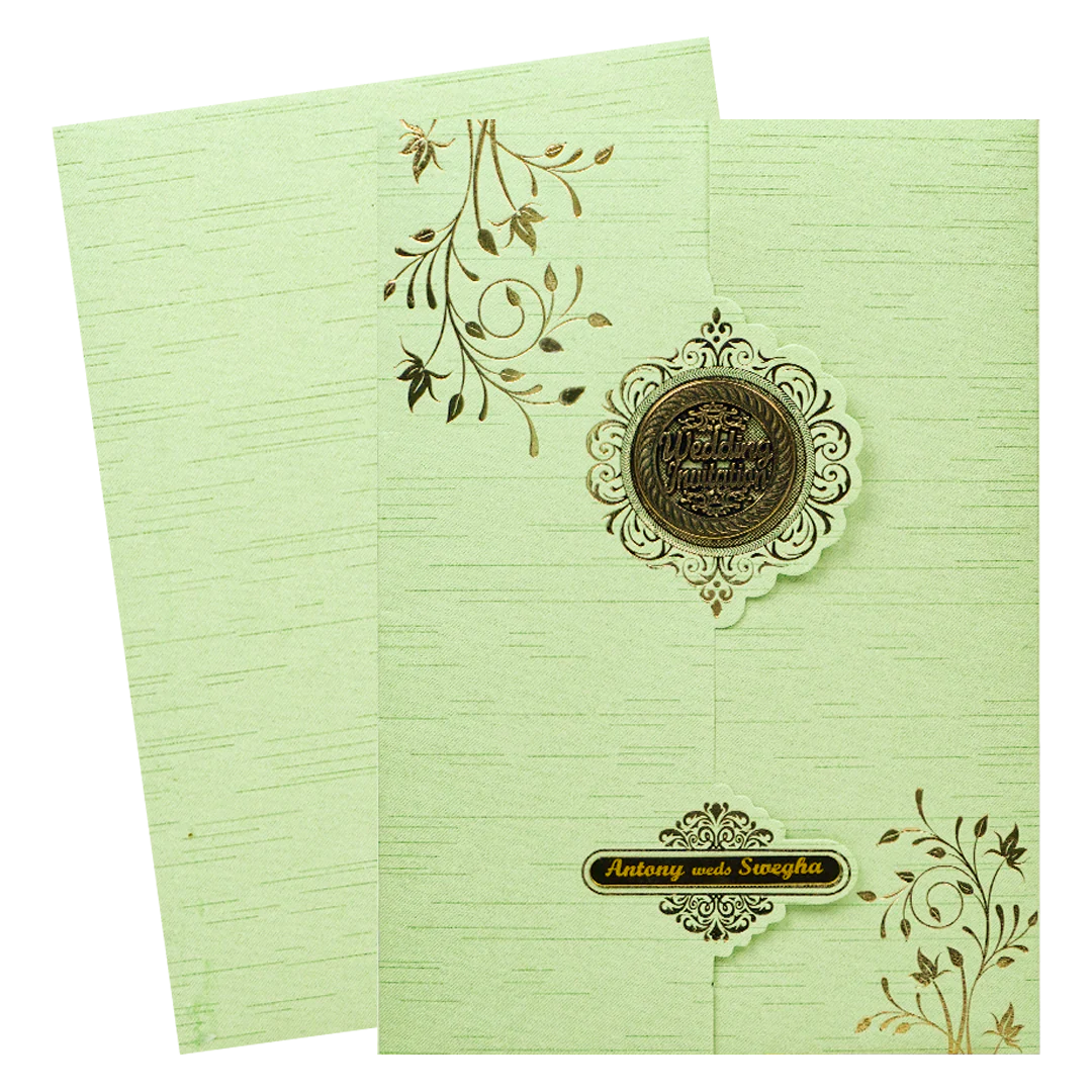 Green Gold Foiled Floral Wedding Card-KNT2701GN - Image 2