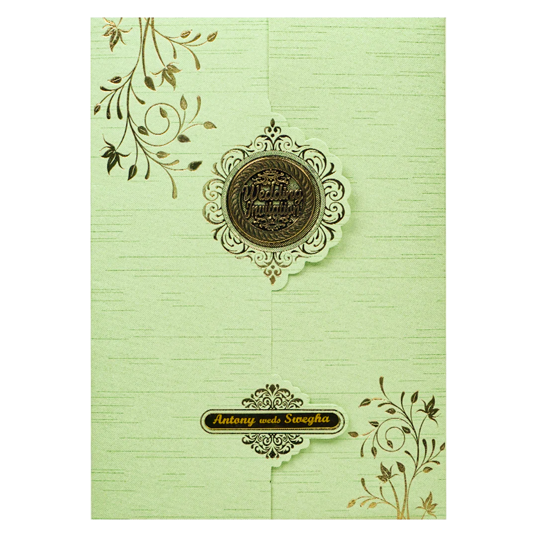 Green Gold Foiled Floral Wedding Card-KNT2701GN - Image 3