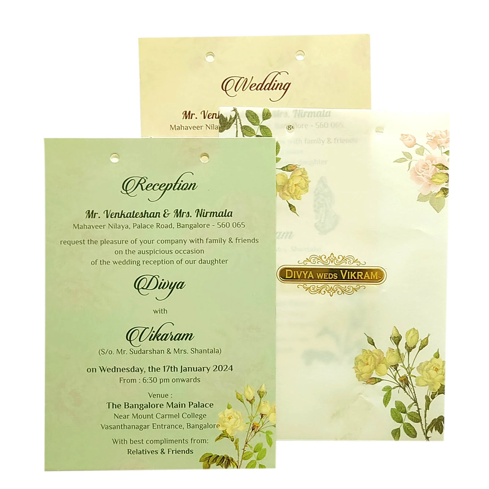 Green Floral Nameplate Invitation Card-KNCY6605G