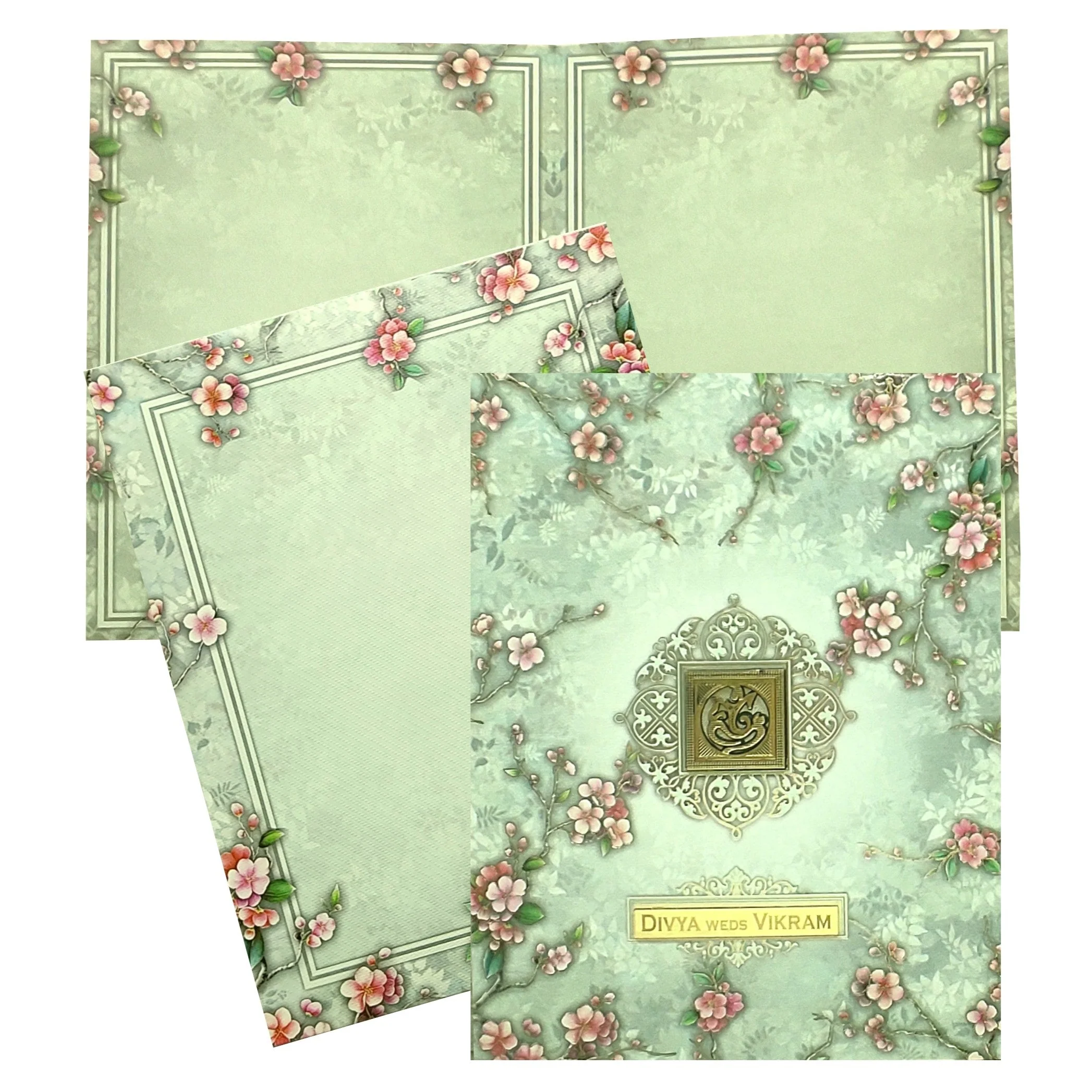 Green Floral Nameplate Invitation Card-KNKN6304