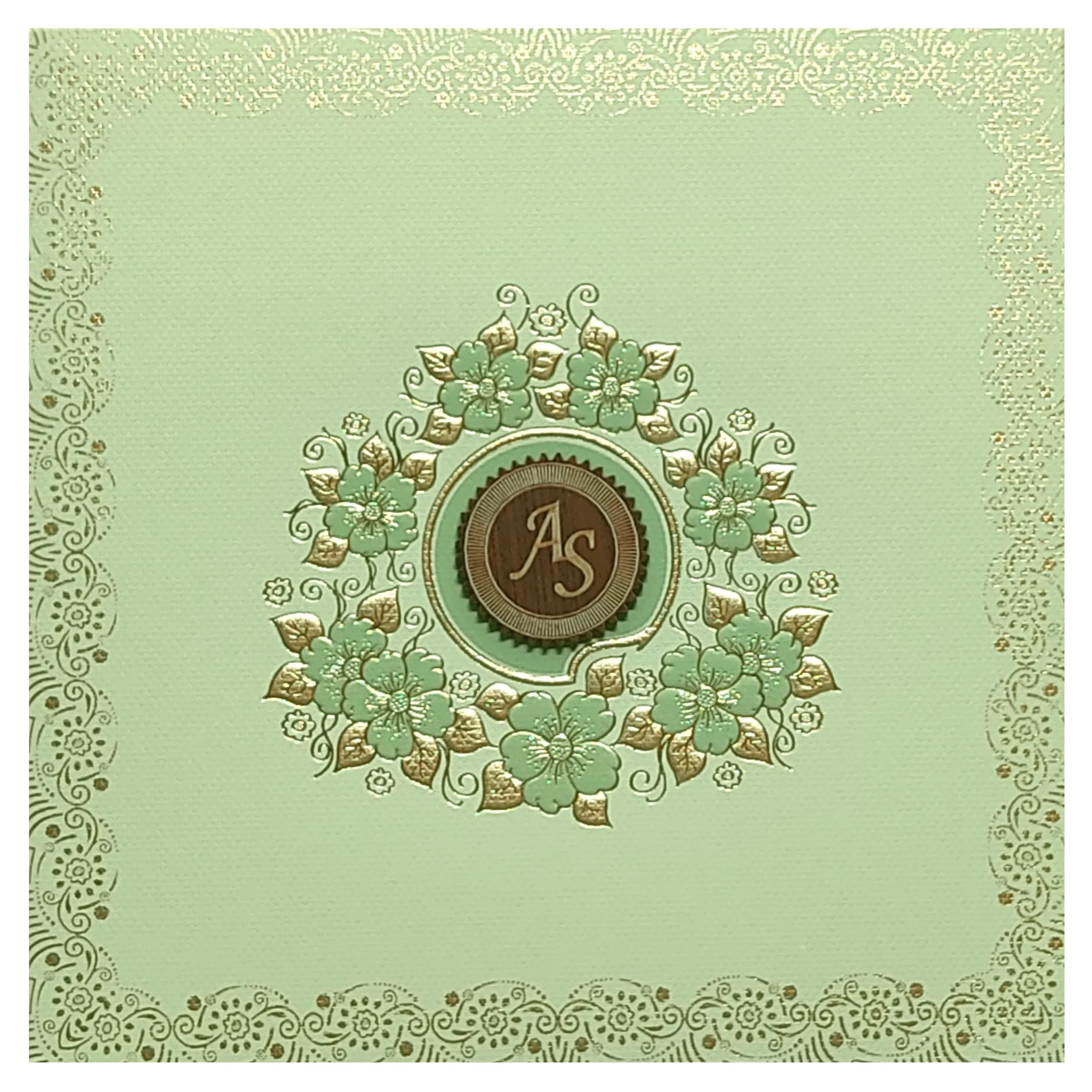 Green Floral Nameplate Padded Invitation Card-KRC29061 - Image 3