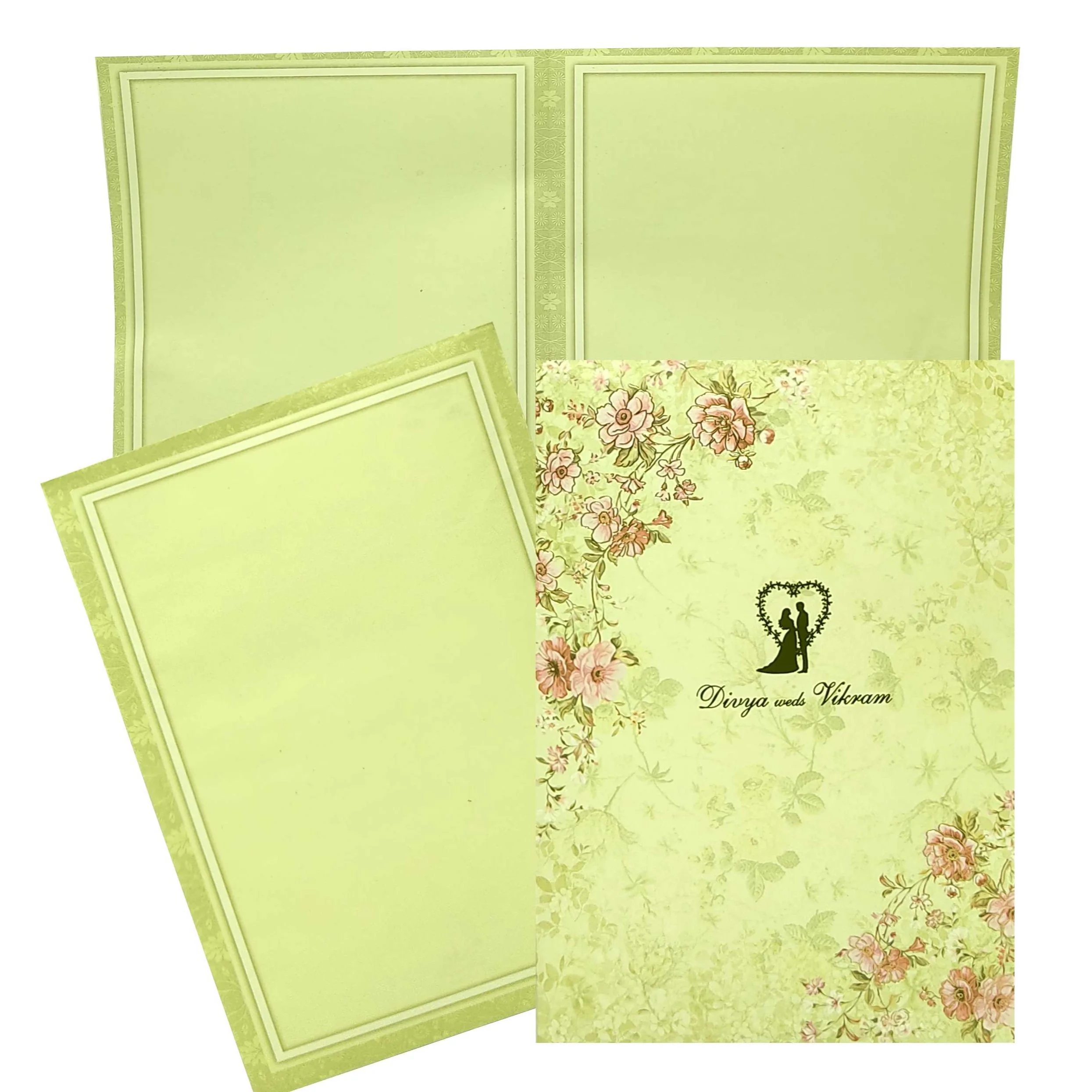 Green Floral Offset Invitation With Gold Foiling-KNCP252P