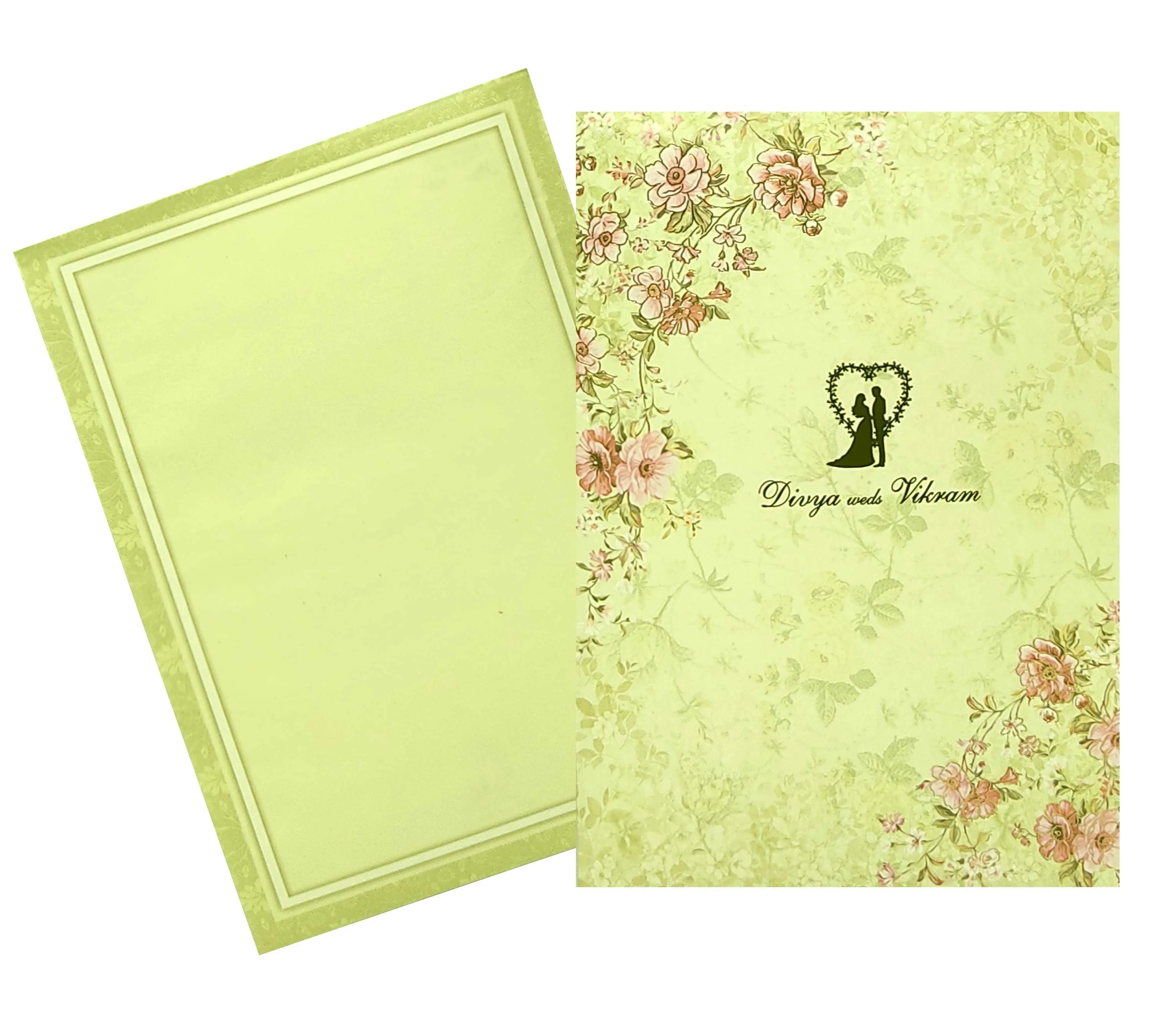 Green Floral Offset Invitation With Gold Foiling-KNCP252P - Image 2