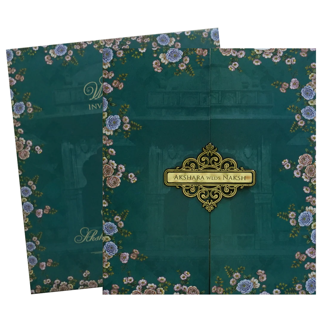 GreenFloral Ornate Wedding Invitation Card - KVN07580 - Image 2