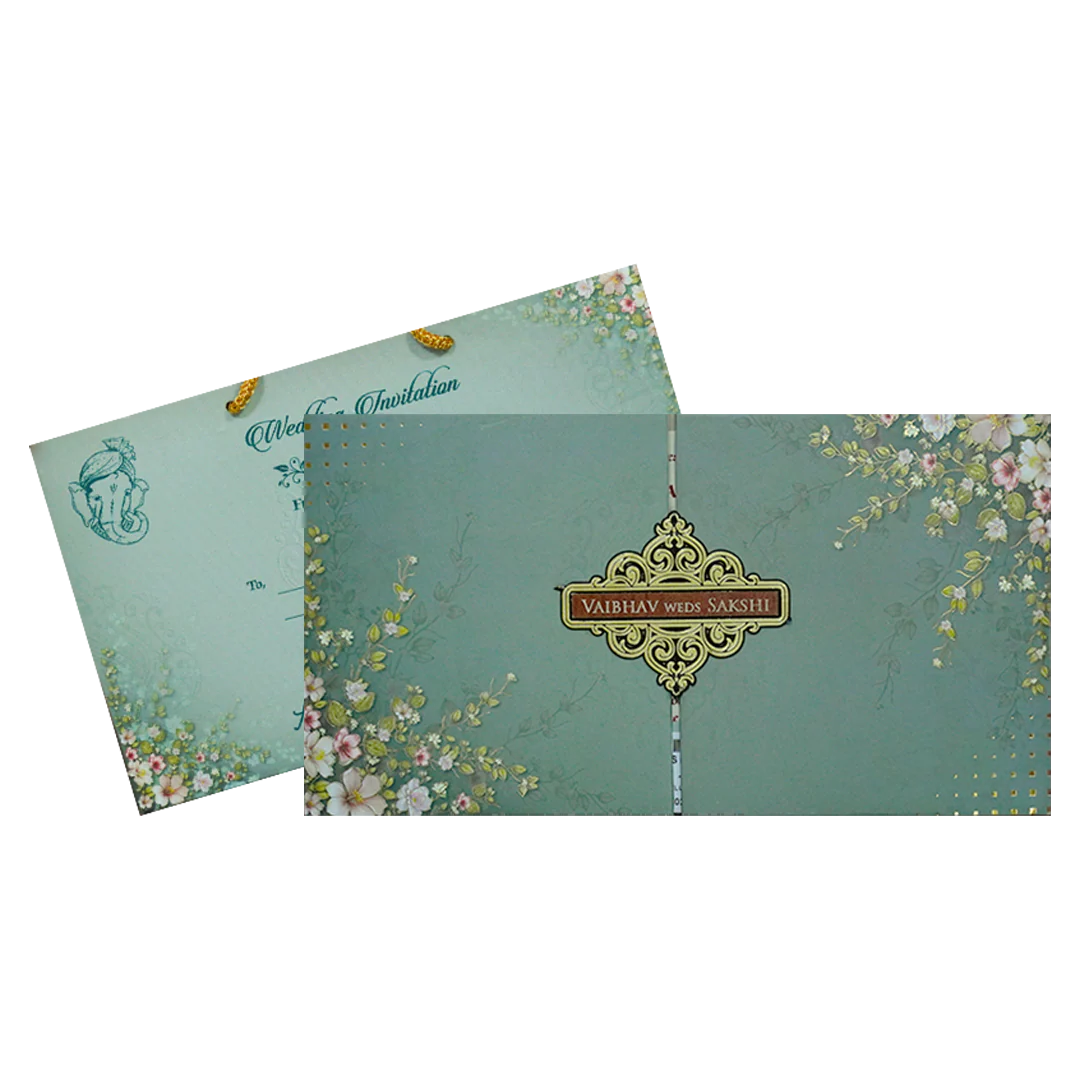 Green Floral Padded Wedding Card-KSH72290 - Image 2