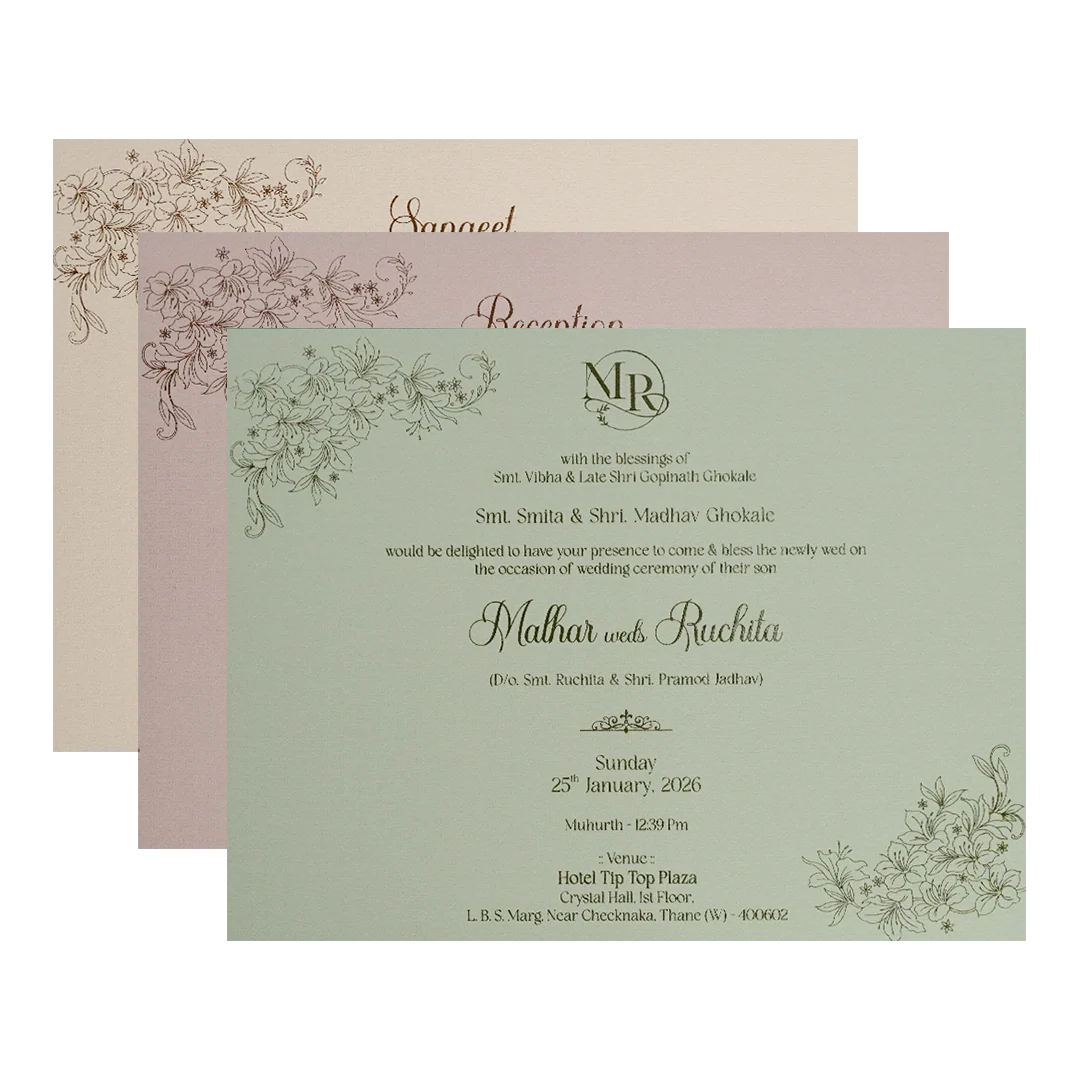 Green Floral Padded Wedding Card-KSI64500 - Image 5