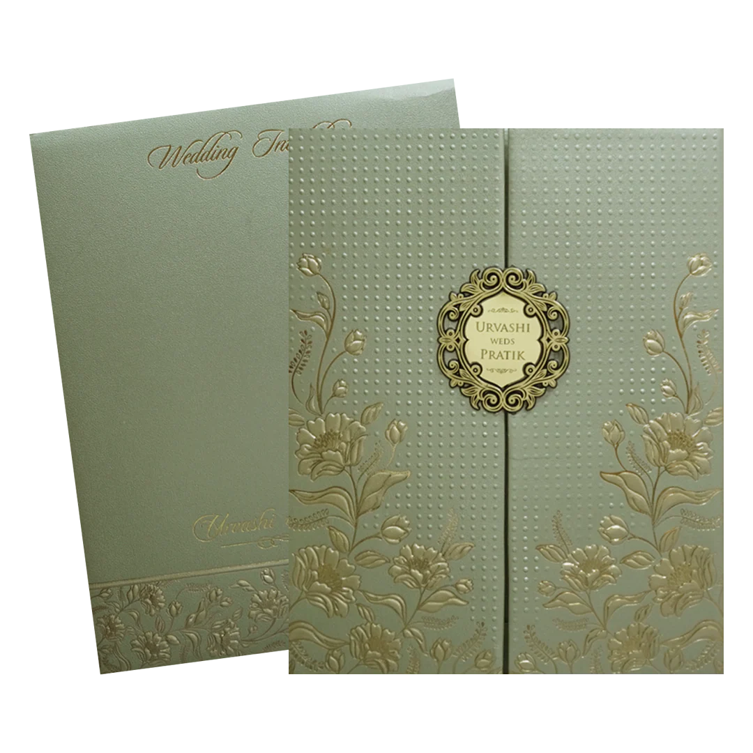 Green Floral Frame Padded Wedding Card - KMMWD1116 - Image 2