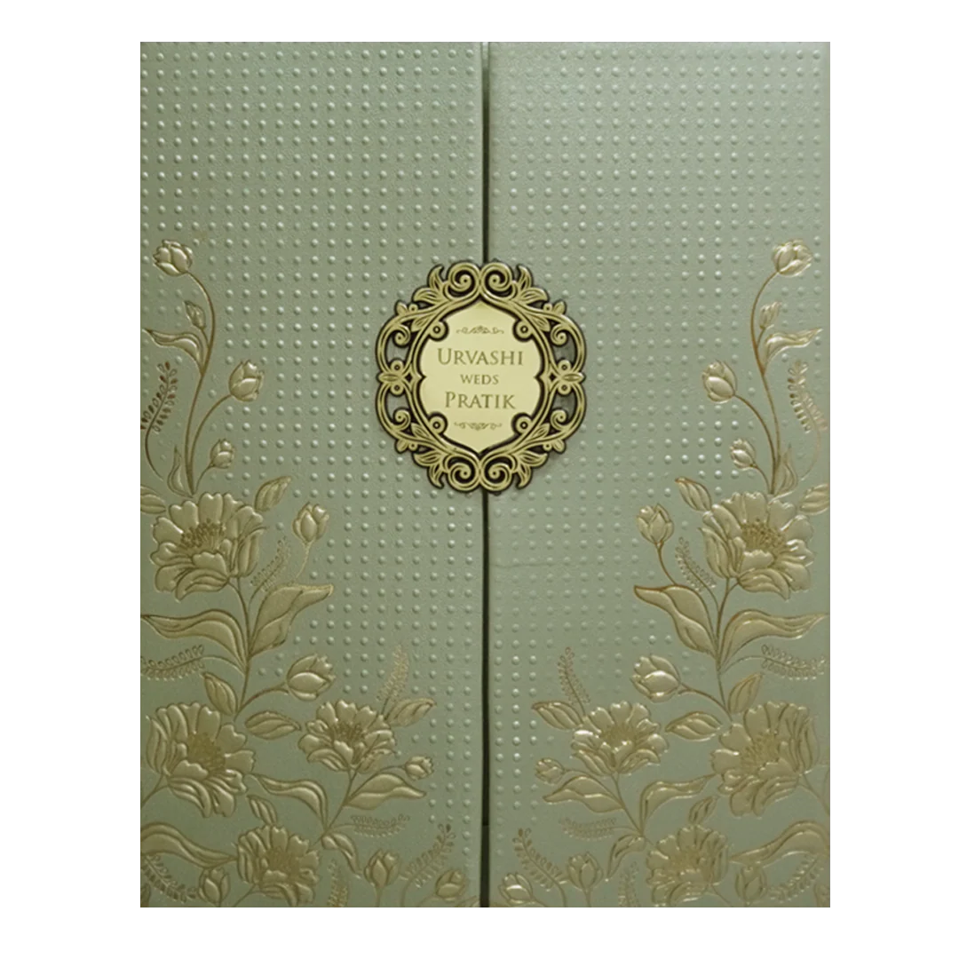 Green Floral Frame Padded Wedding Card - KMMWD1116 - Image 3