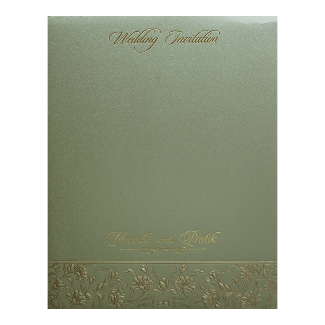Green Floral Frame Padded Wedding Card - KMMWD1116 - Image 4