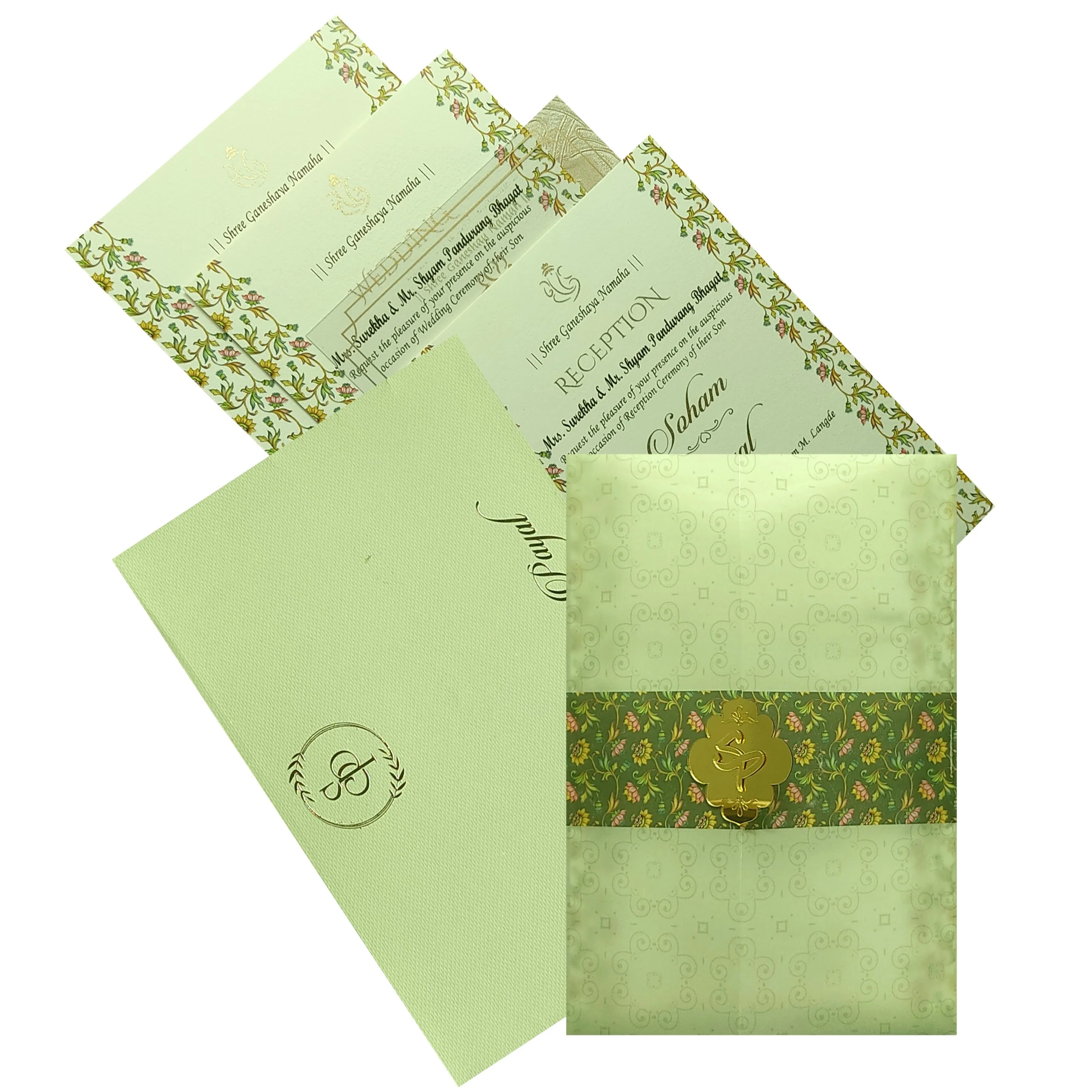 Green Floral Tracing Sheet Invitation Card-KRC29660