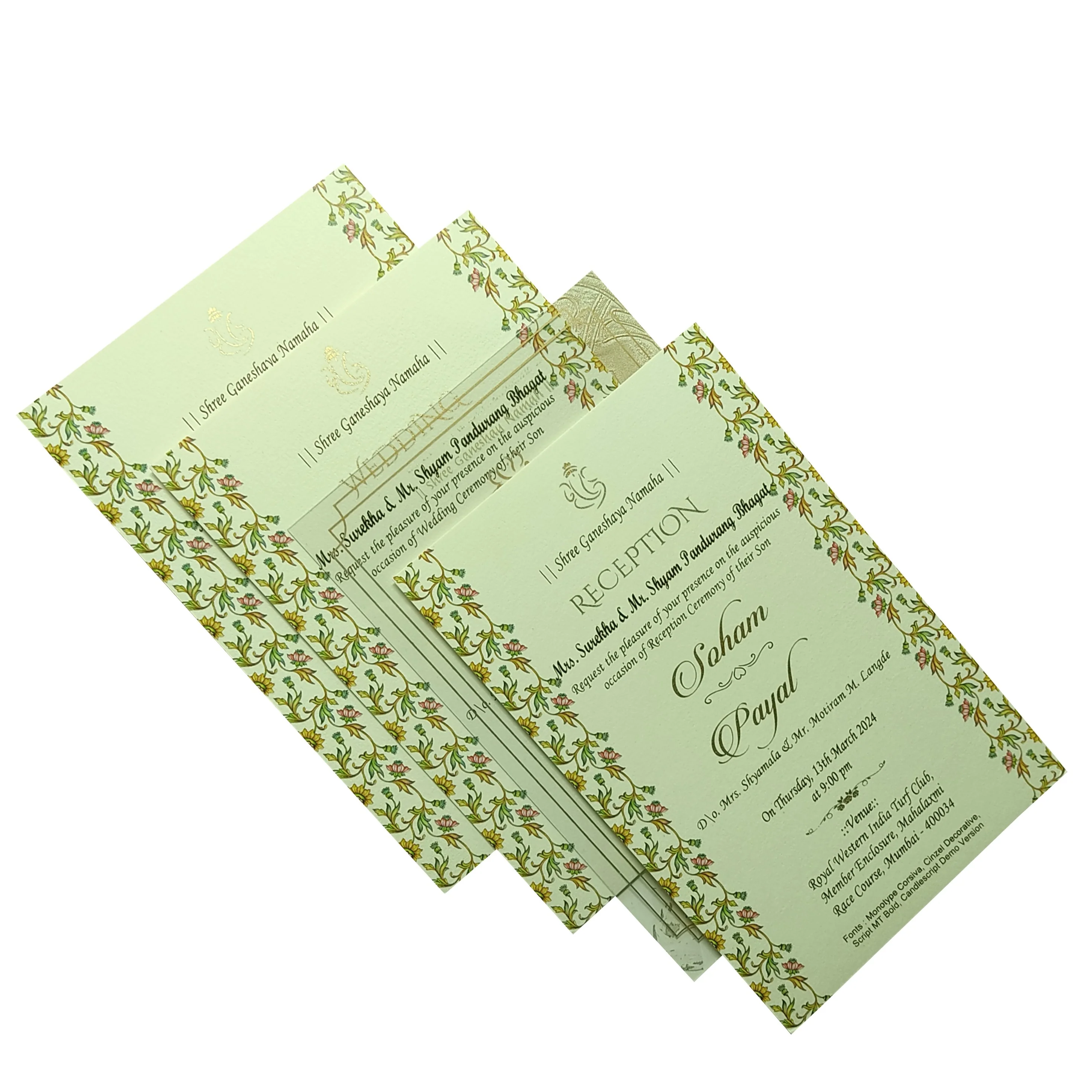 Green Floral Tracing Sheet Invitation Card-KRC29660 - Image 5