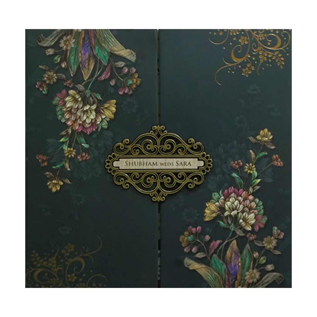 Green Floral Padded Wedding Card - KSH72810 - Image 3