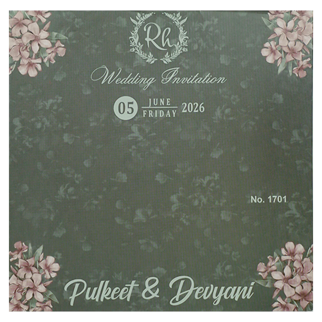 Green Floral Window Laser Cut Padded Wedding Card-KJTS1701 - Image 4