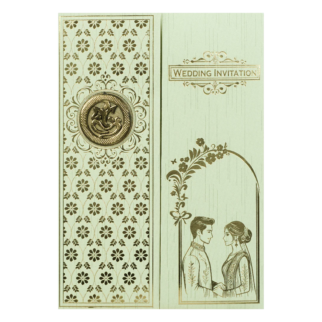 Green Door Style Floral Couple Wedding Card-KNKR043N - Image 3