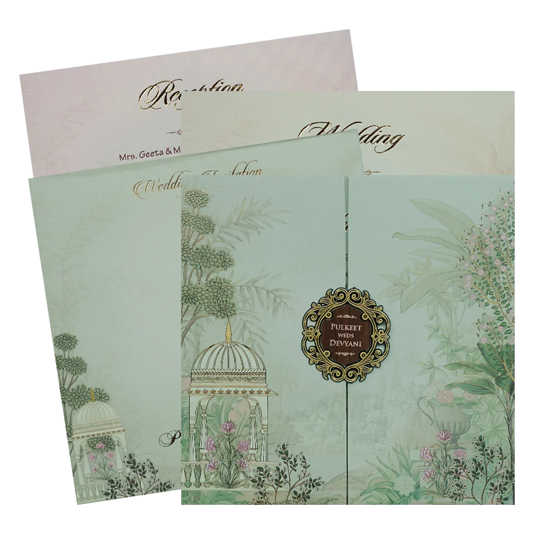 Green Garden Gazebo Padded Wedding Card-KJTS1817
