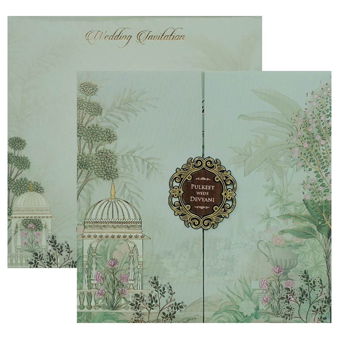 Green Garden Gazebo Padded Wedding Card-KJTS1817 - Image 2