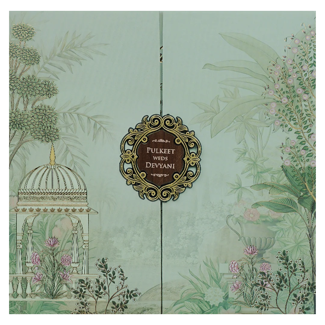 Green Garden Gazebo Padded Wedding Card-KJTS1817 - Image 3