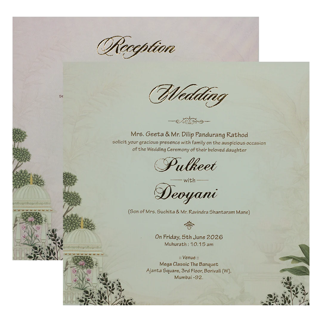 Green Garden Gazebo Padded Wedding Card-KJTS1817 - Image 5
