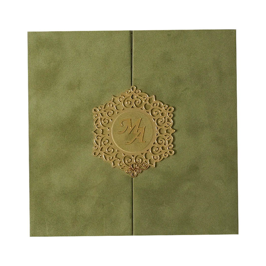 Green Gatefold Padded Wedding Card-KMMWD1166 - Image 3