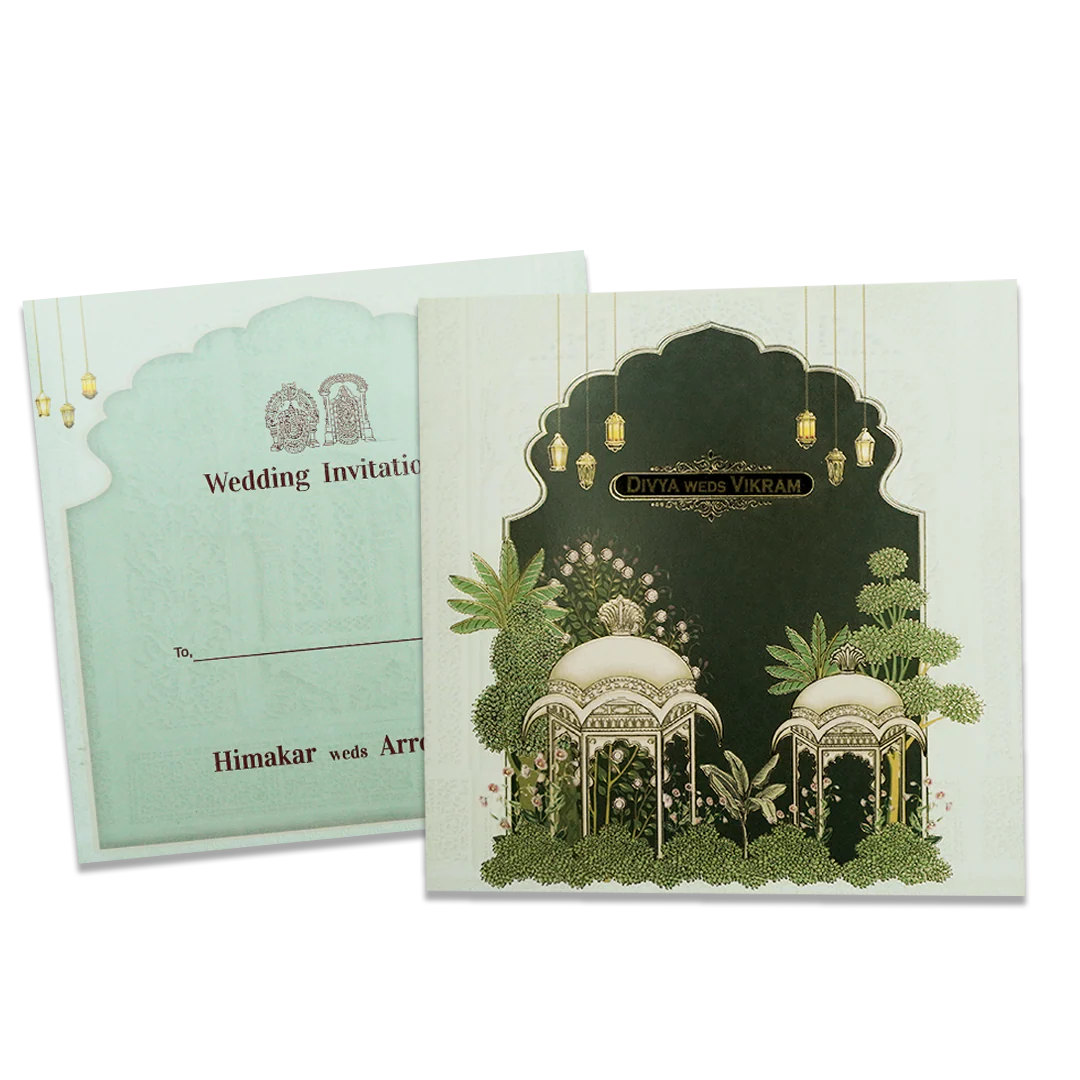 Green Gazebo Themed Wedding Card - KNSN6713G - Image 2