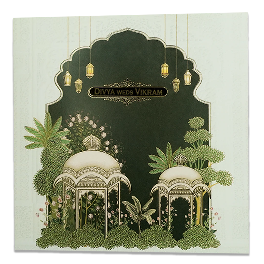 Green Gazebo Themed Wedding Card - KNSN6713G - Image 3