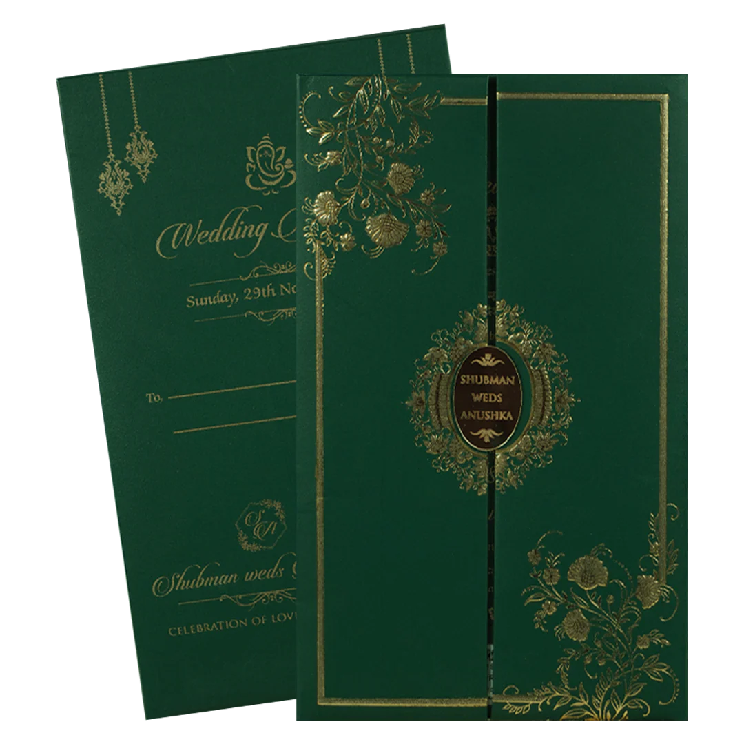 Green Gold Floral Padded Wedding Card-KRB09340 - Image 2