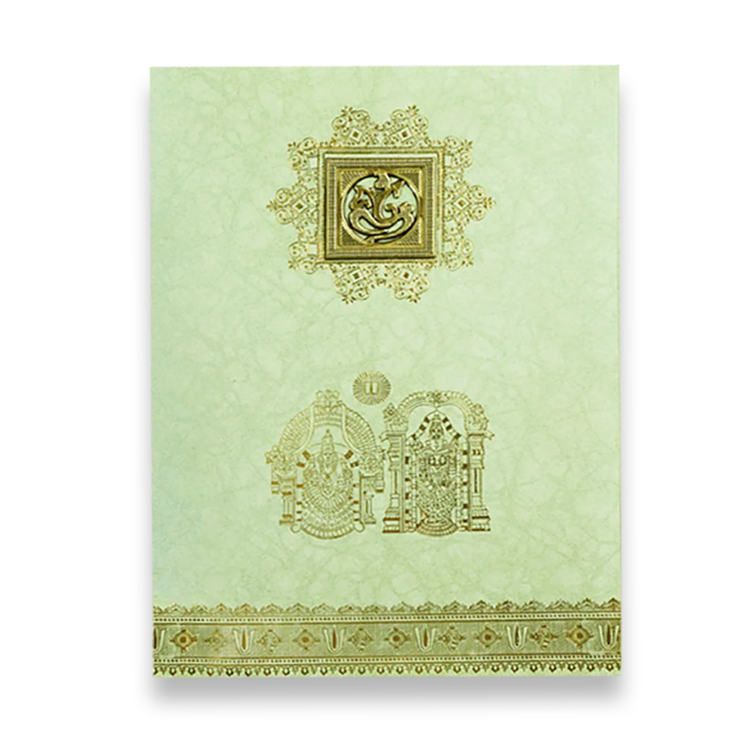 Green Gold Foil Balaji Wedding Card-KNKR022N - Image 3