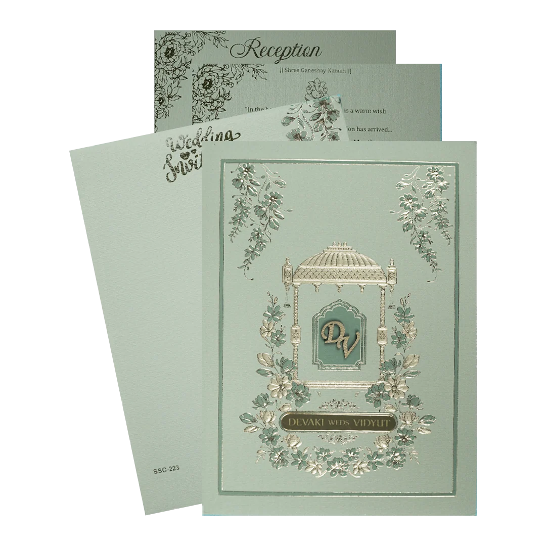 Green Gold Mandap Padded Wedding Card-KSSC2230