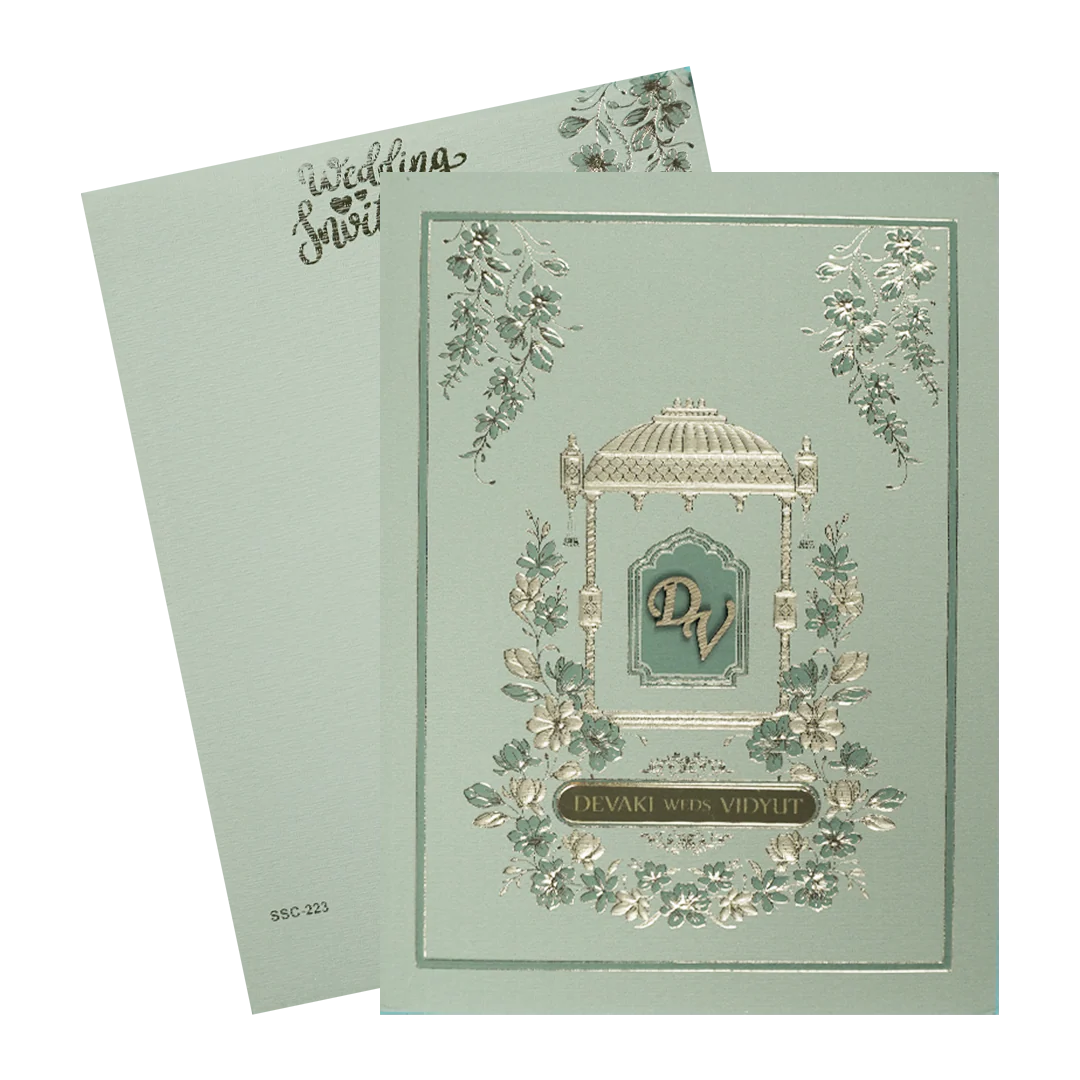 Green Gold Mandap Padded Wedding Card-KSSC2230 - Image 2
