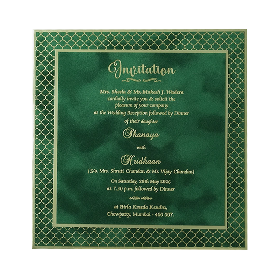 Green Gold Square Padded Wedding Card-KMMSC201 - Image 2