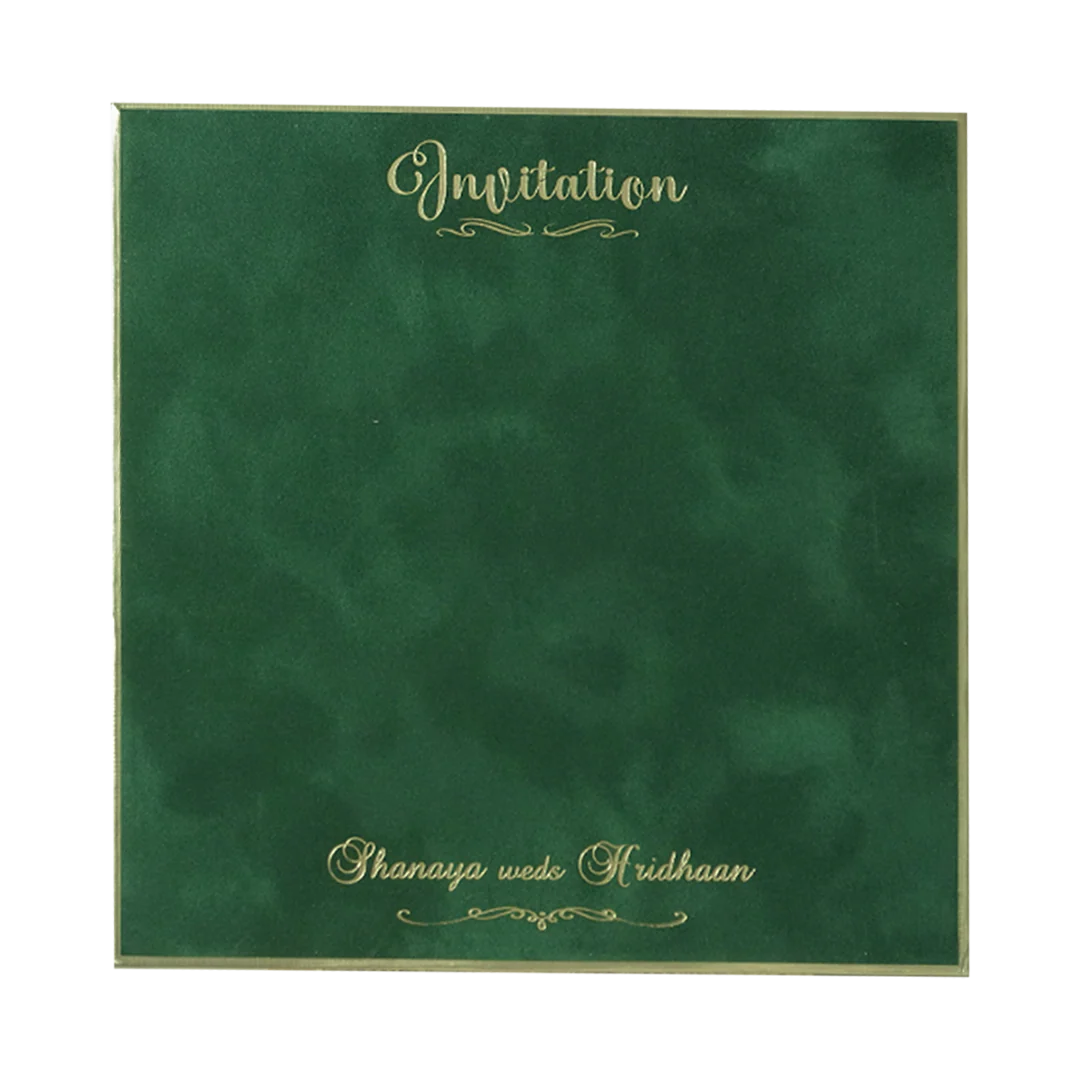 Green Gold Square Padded Wedding Card-KMMSC201 - Image 3