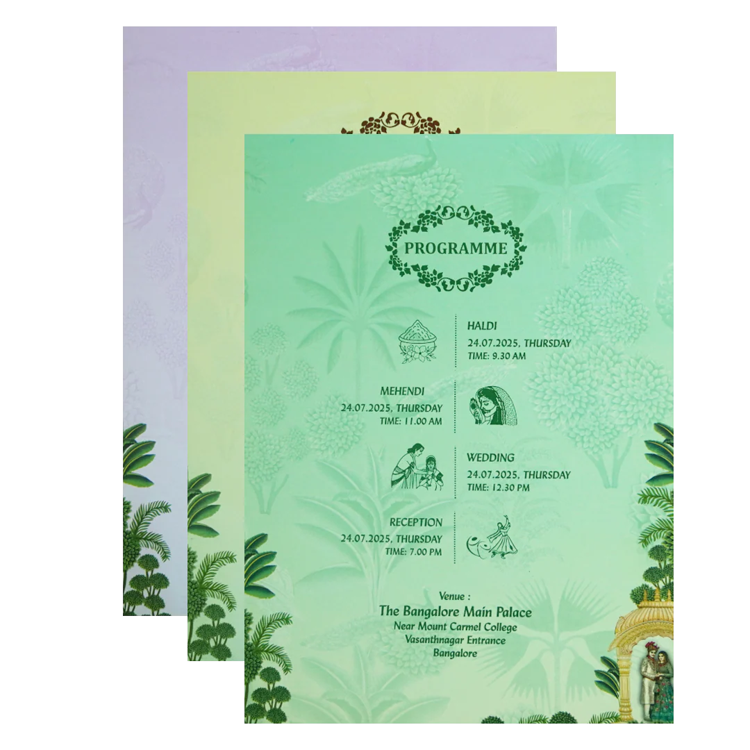 Green Laser-Cut Bride & Groom Wedding Card-KNOR5201 - Image 5