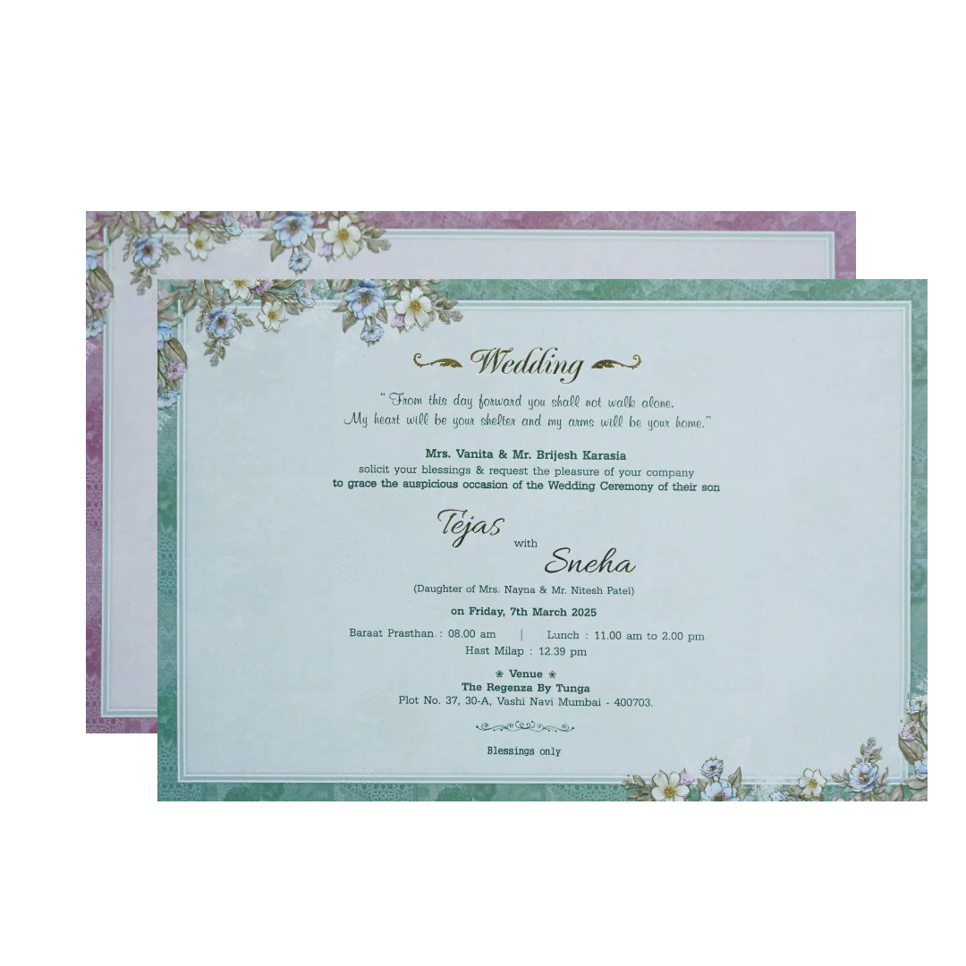 Green Laser Cut Padded Floral Embossed Wedding Card-KMMEX8090 - Image 5