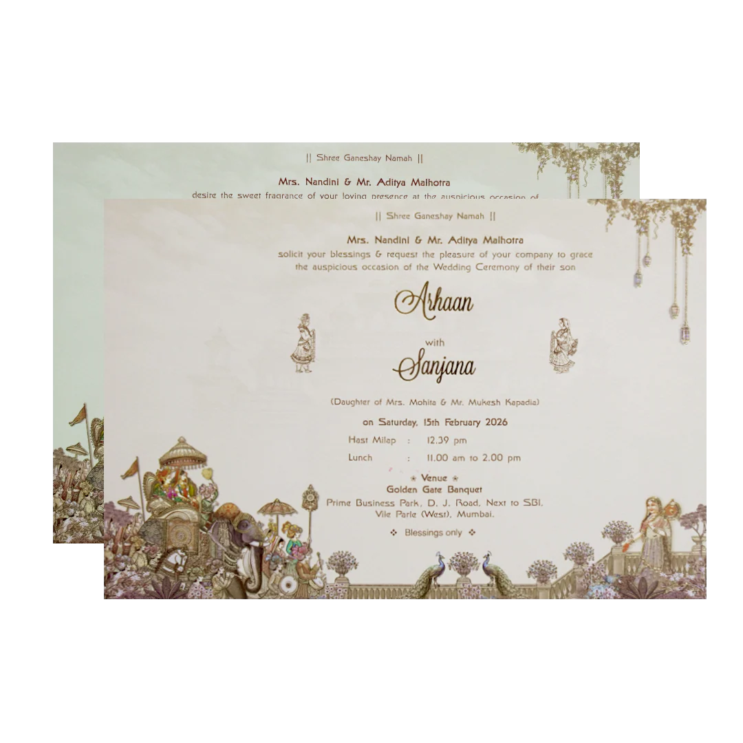 Green Laser Cut Padded Royal Procession Wedding Card - KMMEX8140 - Image 5