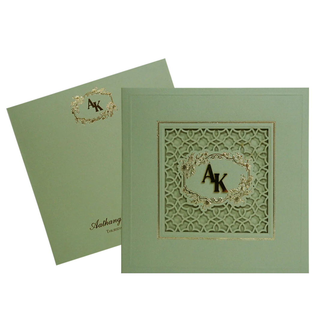 Green Laser Cut Padded Wedding Card Design-KPR23540 - Image 2