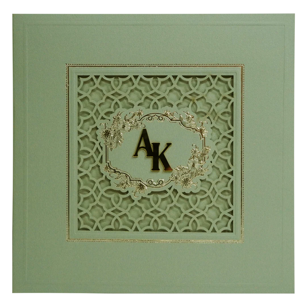 Green Laser Cut Padded Wedding Card Design-KPR23540 - Image 3