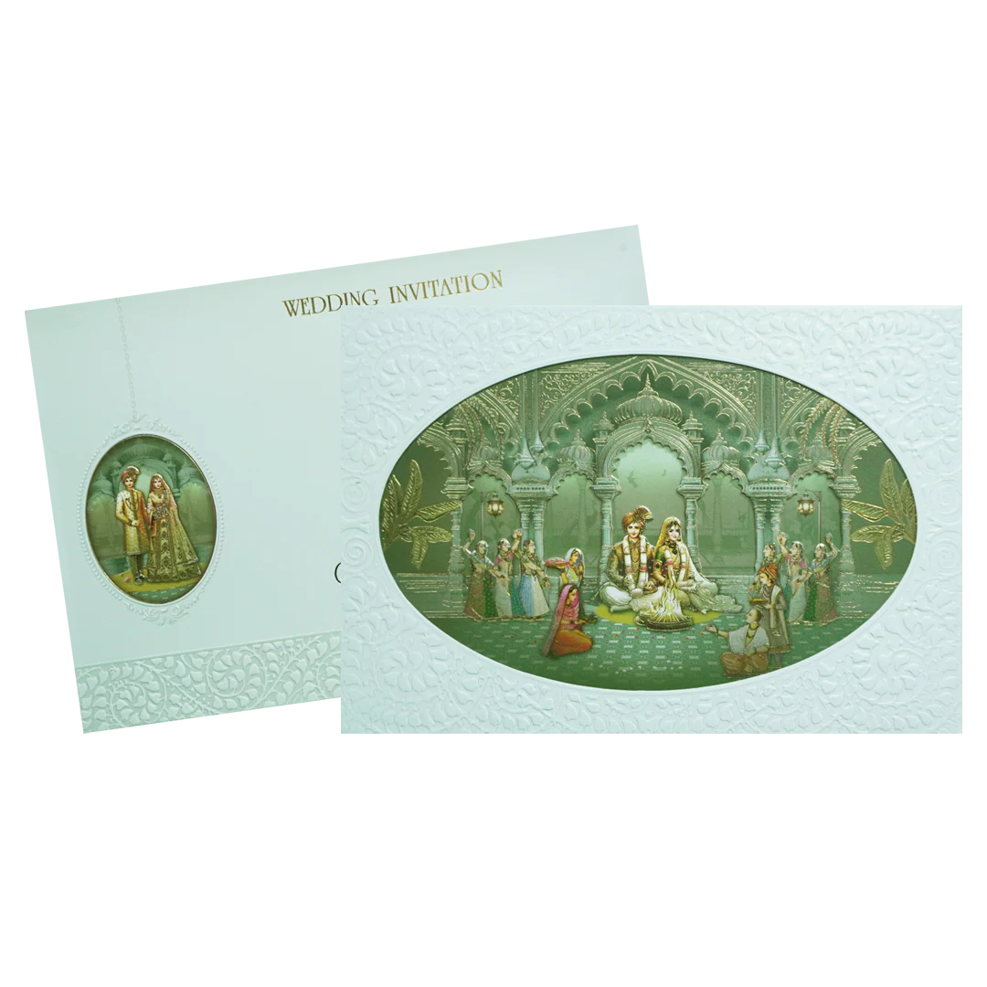Green Bride & Groom Lasercut Palace Padded Wedding Card - KMMEX8100 - Image 2