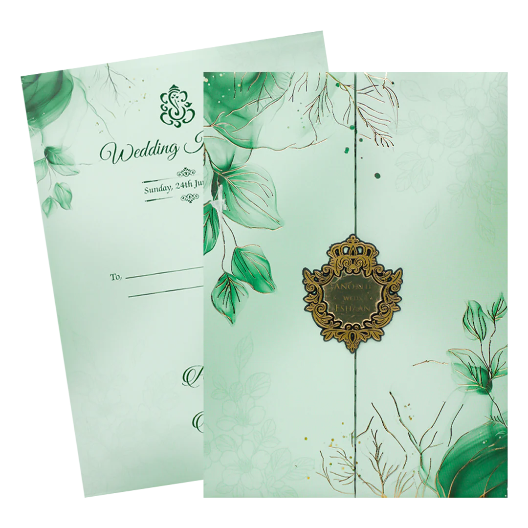 Green Leaf Padded Wedding Card-KJTS3675 - Image 2