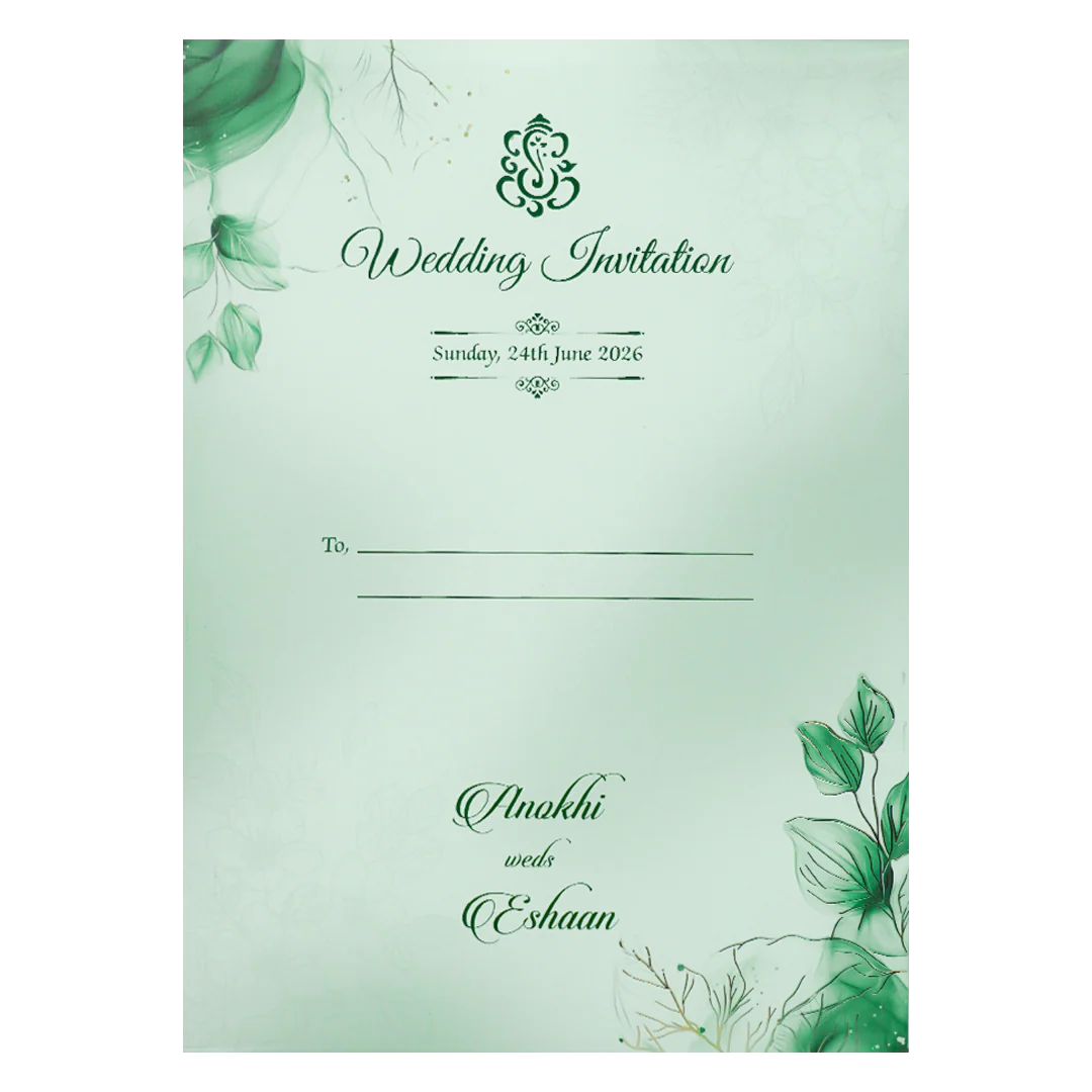 Green Leaf Padded Wedding Card-KJTS3675 - Image 4