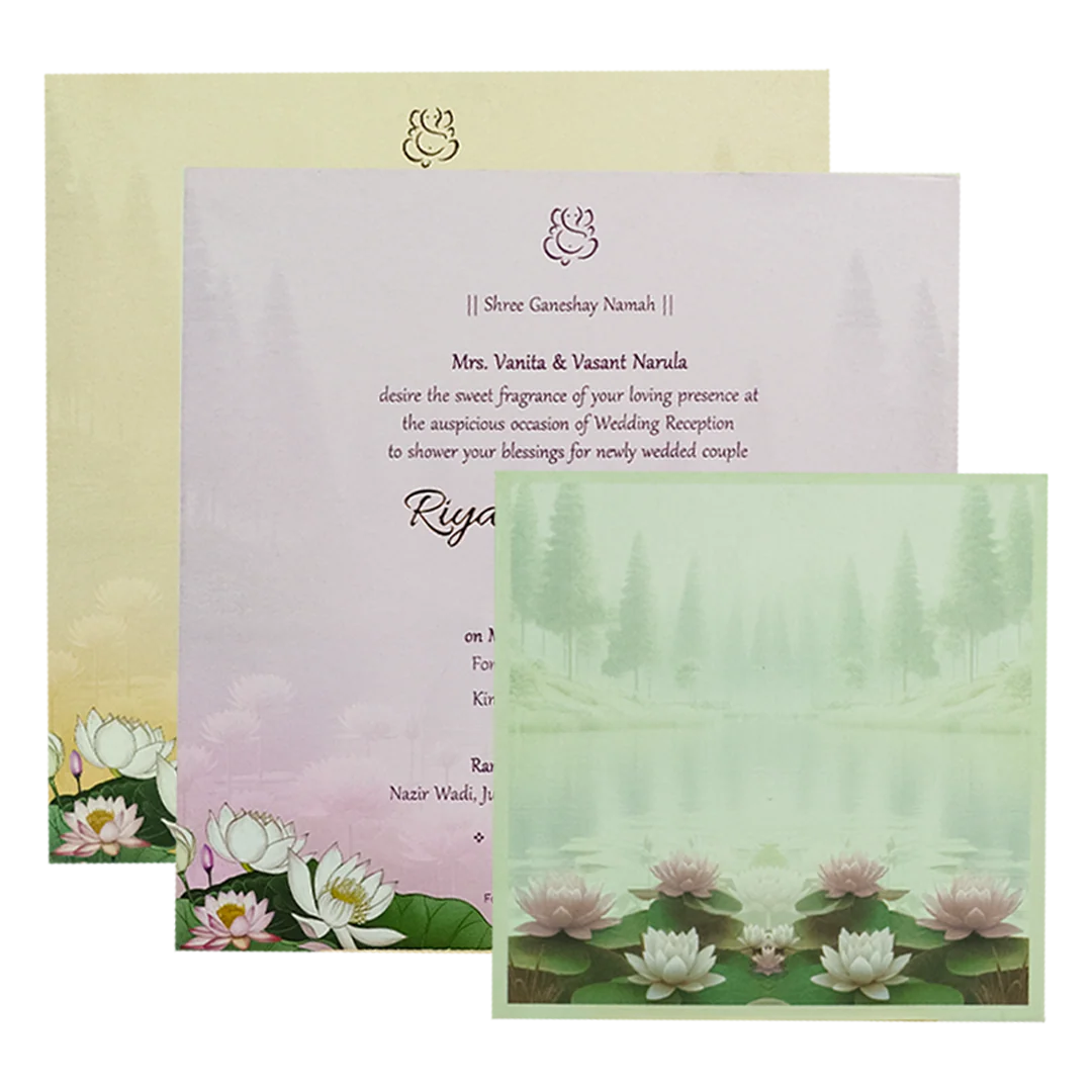 Green Lotus Padded Wedding Card-KRC31160 - Image 5
