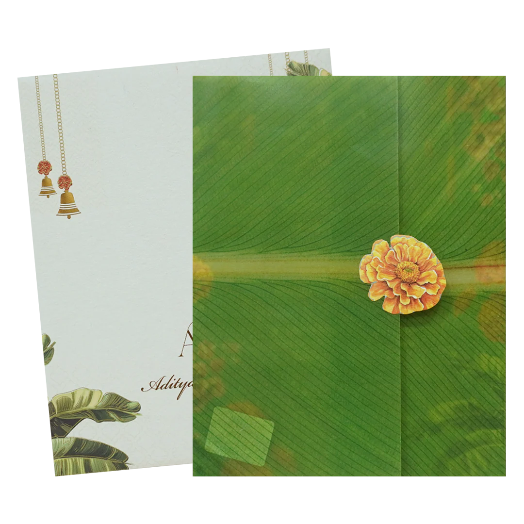 Green Marigold Floral Wedding Card - KBM05100 - Image 2