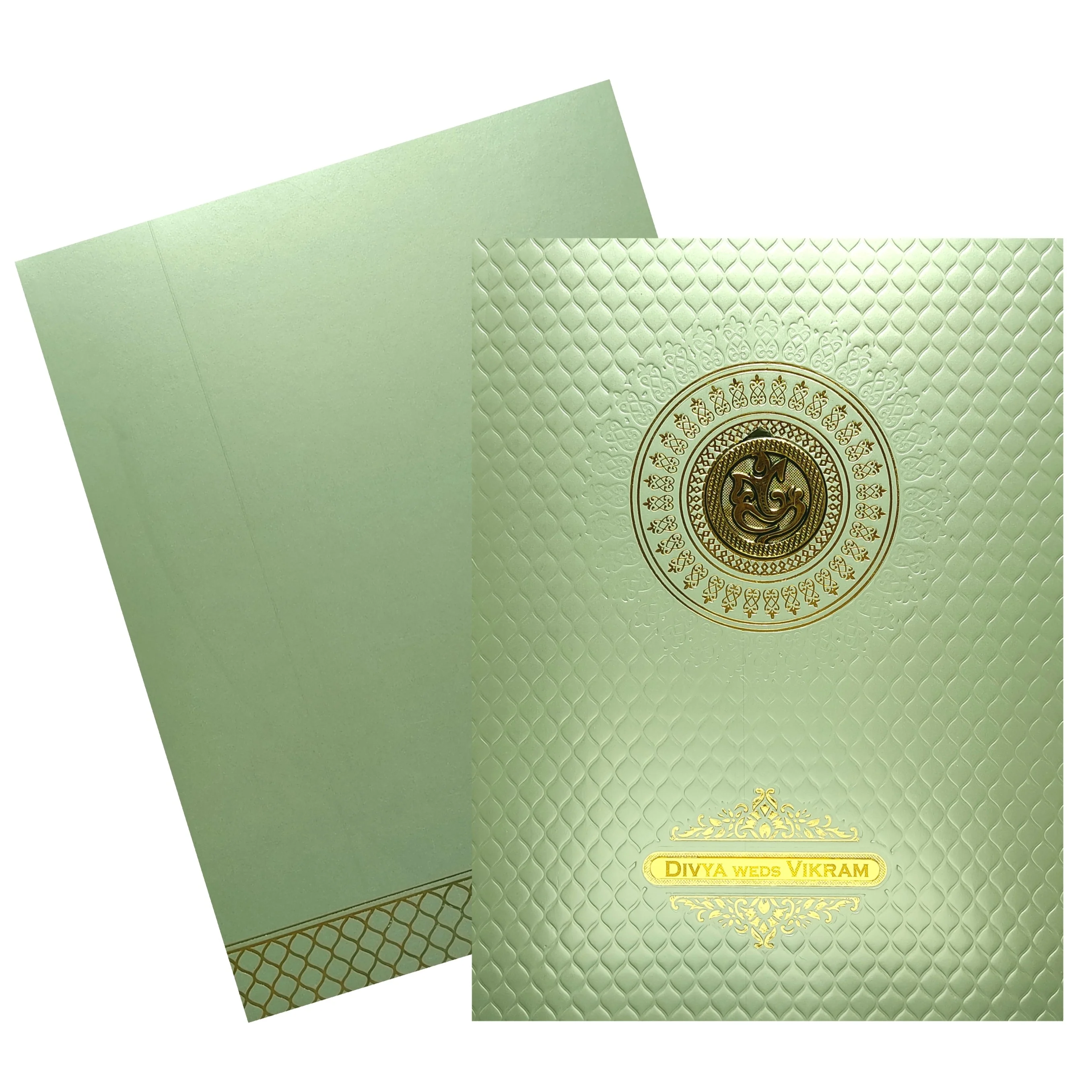 Green Metallic Ganesha Invitation Card-KNK4202BL - Image 2