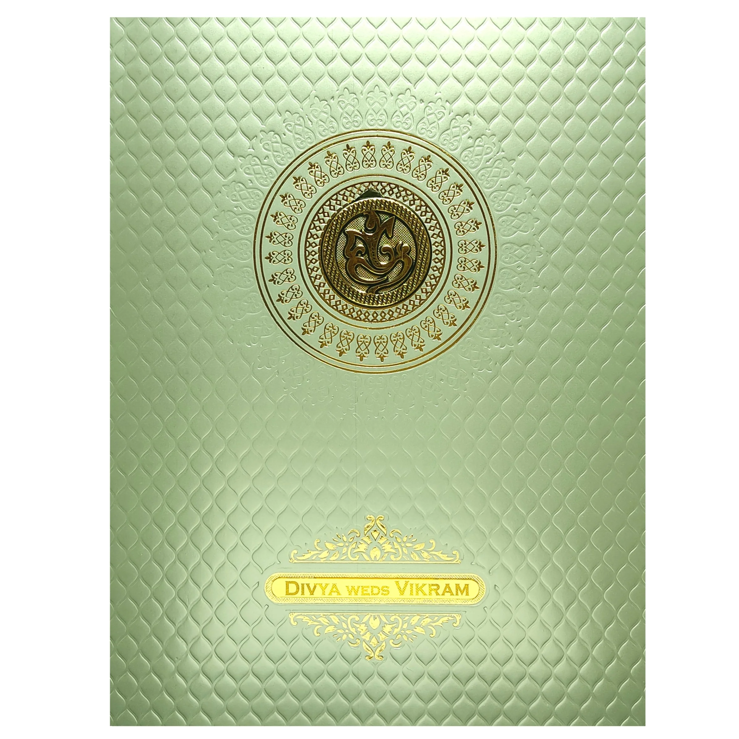 Green Metallic Ganesha Invitation Card-KNK4202BL - Image 3