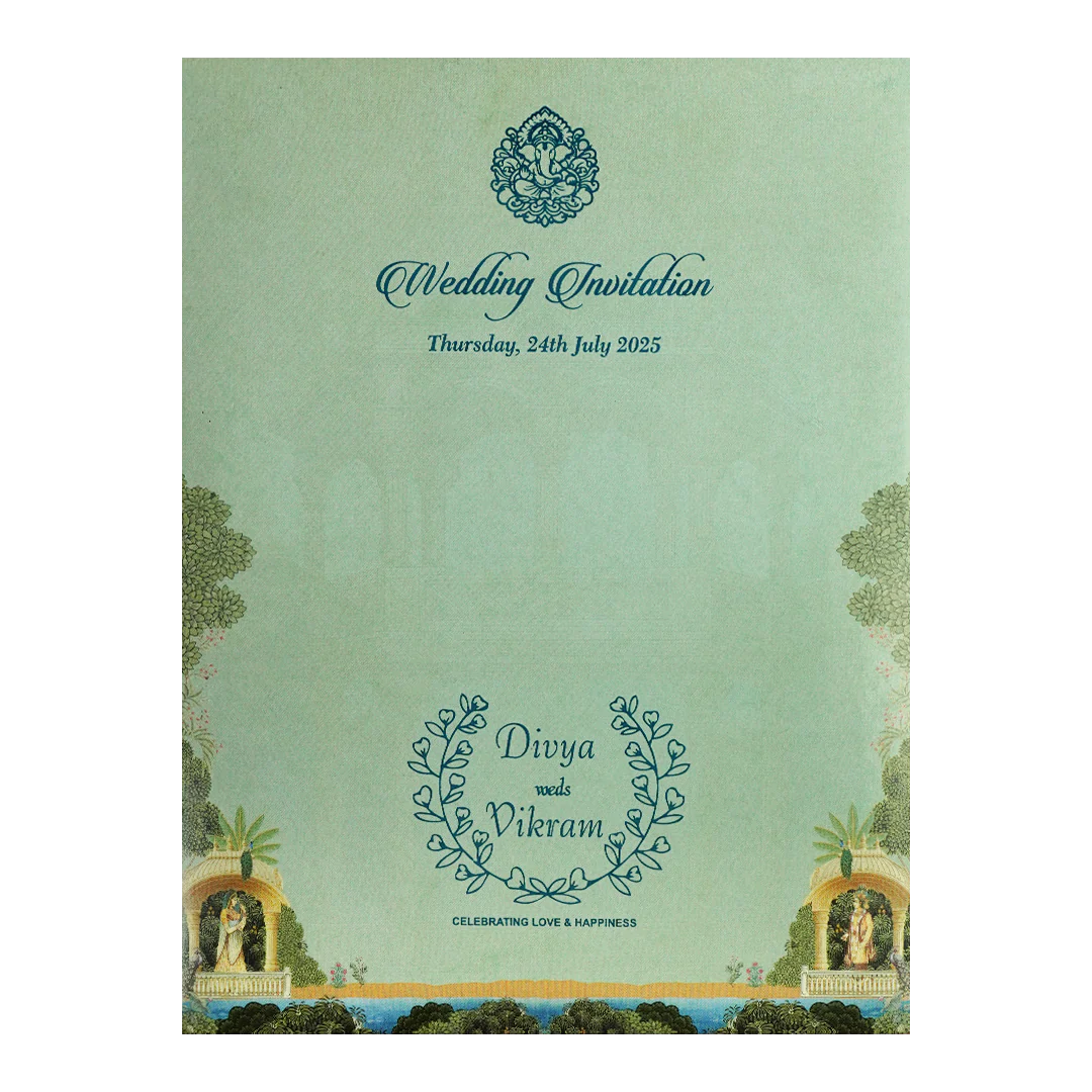 Green Mughal Gatefold Wedding Card-KNKC4087 - Image 4