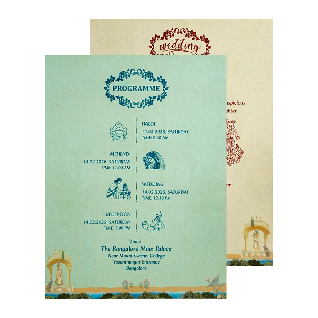 Green Mughal Gatefold Wedding Card-KNKC4087 - Image 5