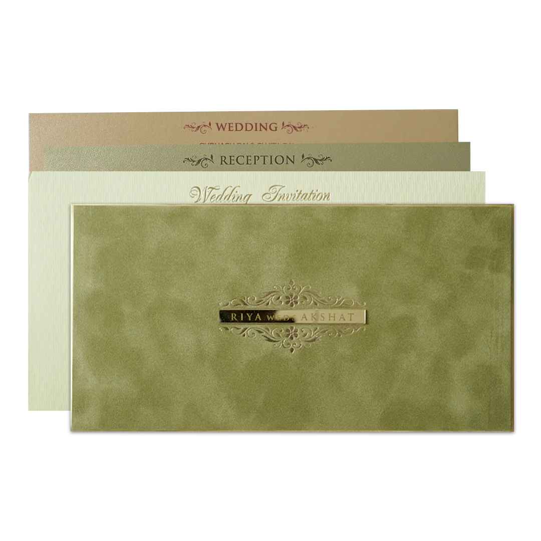 Green Nameplate Padded Wedding Card-KMMWD1171