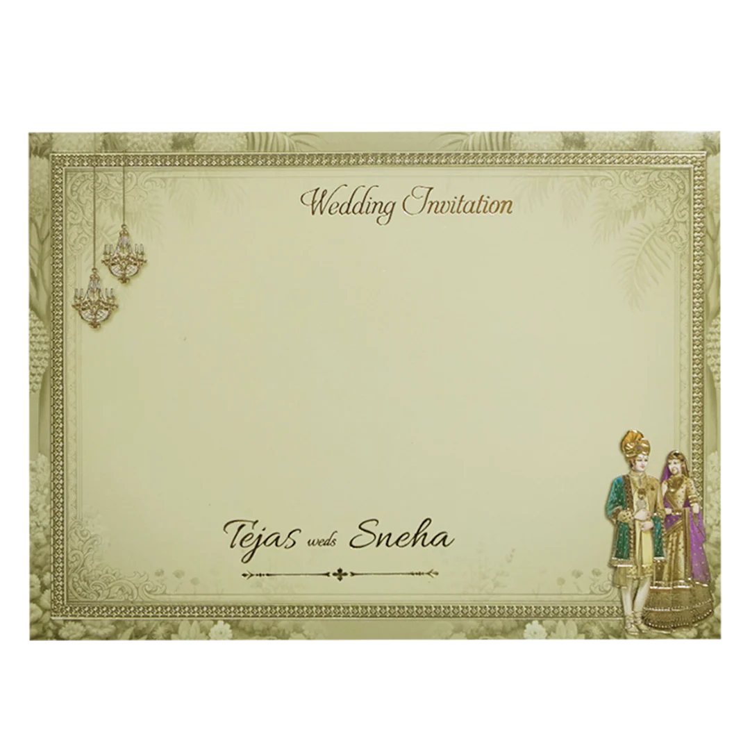 Green Palace Couple & Elephant Padded Wedding Card-KMMEX8010 - Image 4