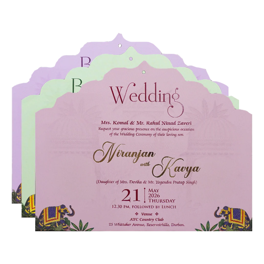 Green Palace Elephant Laser-Cut Wedding Card-KSH72920 - Image 5