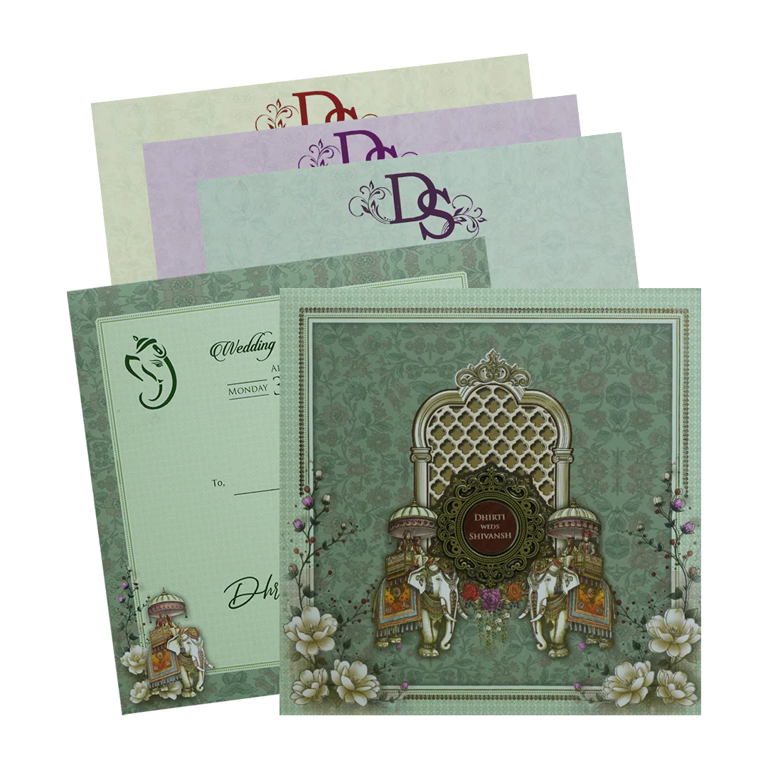 Green Palace Padded Wedding Card - KSH72720